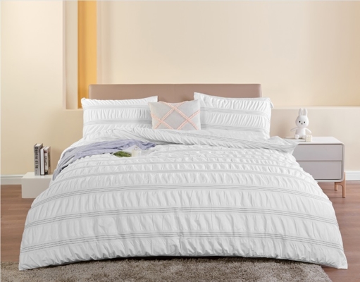 Seersucker Cotton Recykling Polyester Duvet Set Trwałe Białe Pokrycie Duvet King